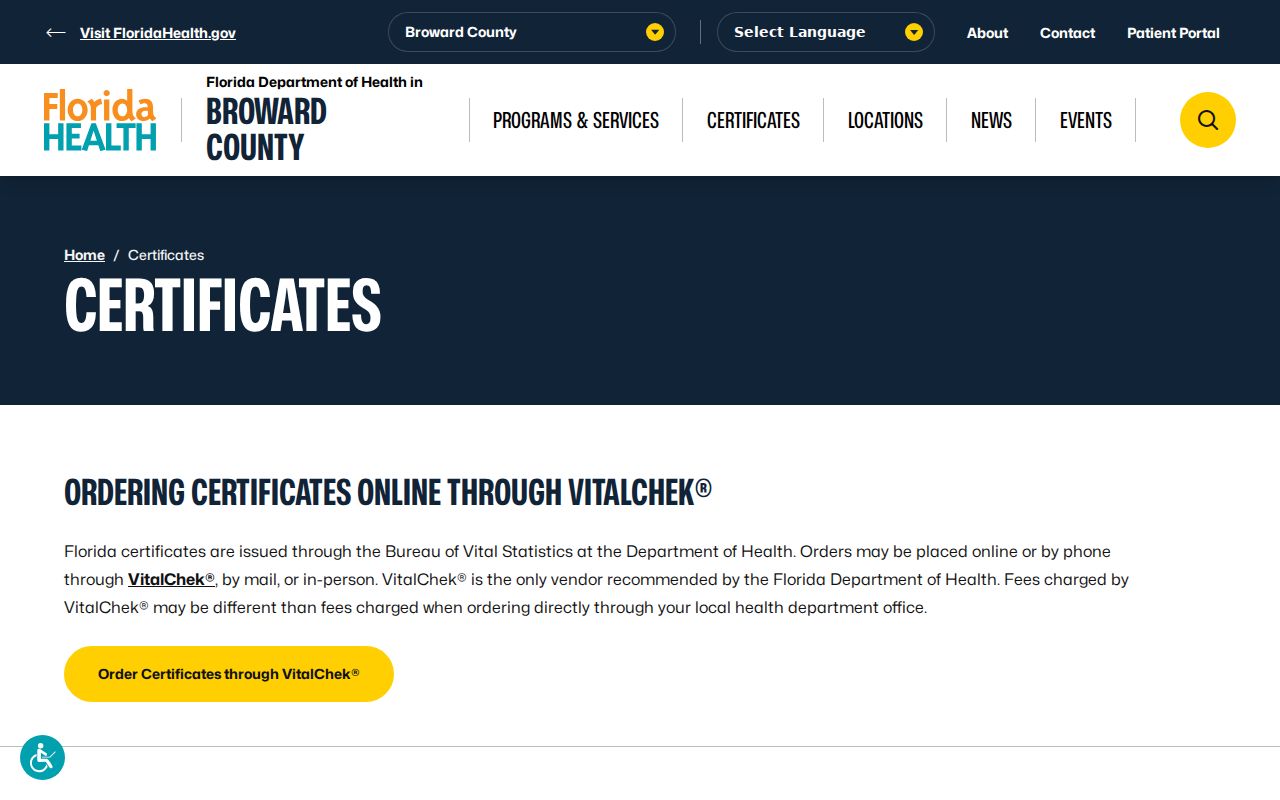 Broward Vital Statistics certificate services and privacy limits for Fort Lauderdale neighbors