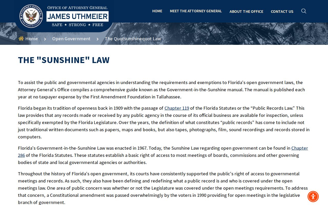 Florida Sunshine Manual page explaining public-record rules for Fort Lauderdale neighbors