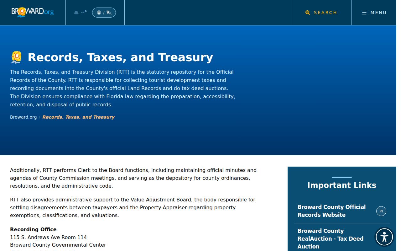 Broward County records division page for Fort Lauderdale previous residents address history