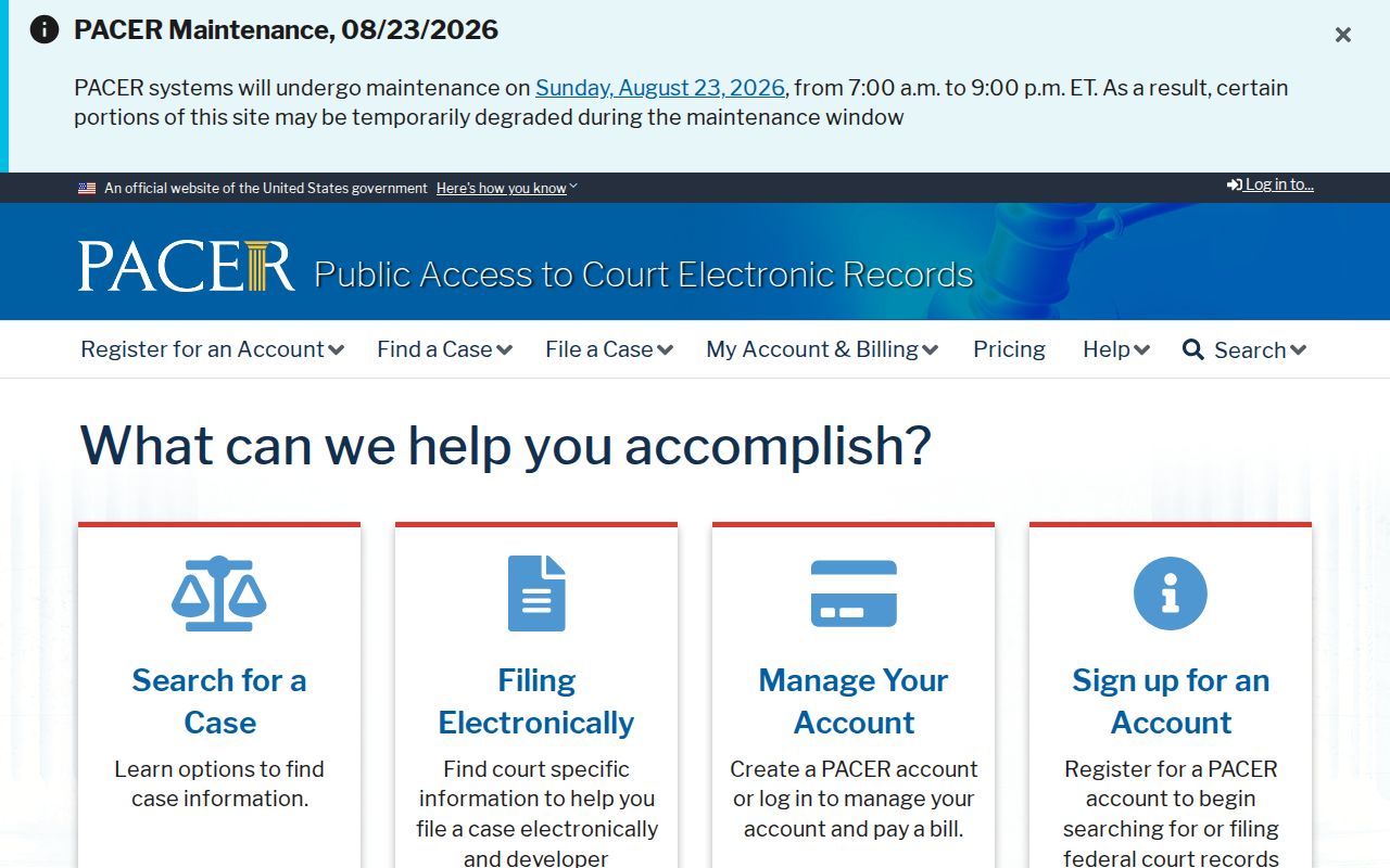 PACER federal court access page for corroborating Fort Lauderdale previous residents research