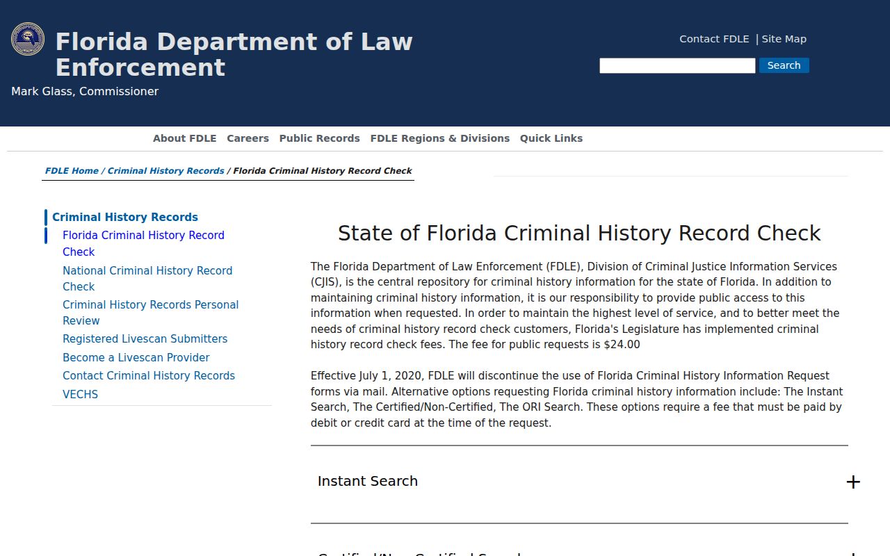 FDLE criminal history information distinguished from Fort Lauderdale previous residents records