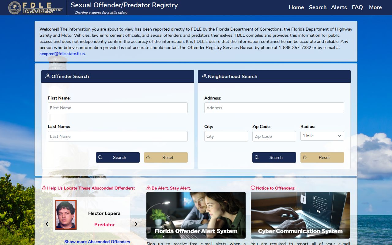 FDLE registry search for lawful Fort Lauderdale resident lookup verification