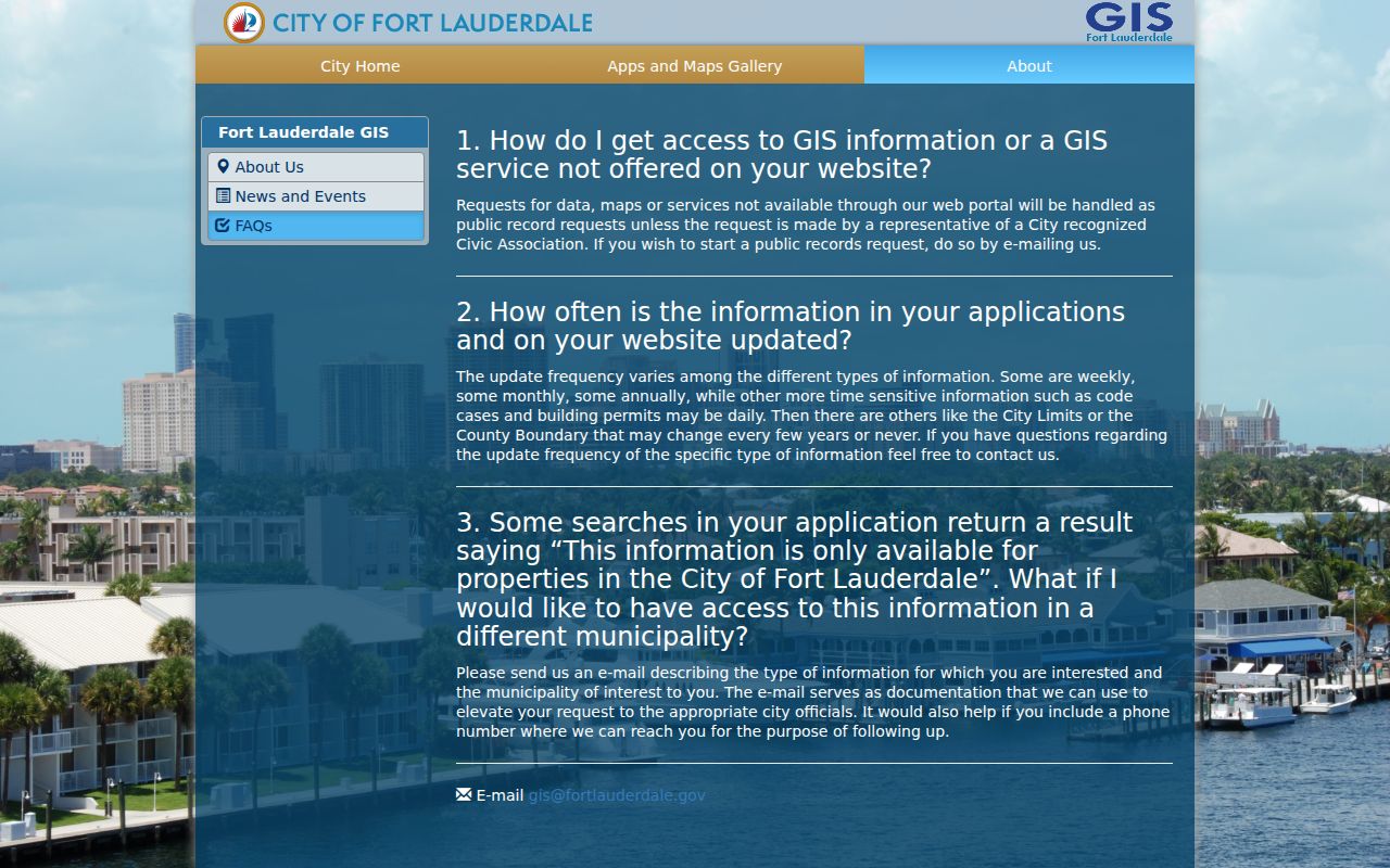 Fort Lauderdale street directory City GIS information